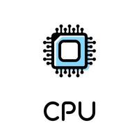 Processor computer component product pictogram with text label vector