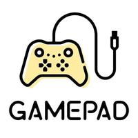 Wired gamepad controller pictogram with text label vector