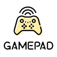 pictograma del controlador de gamepad inalámbrico con etiqueta de texto vector