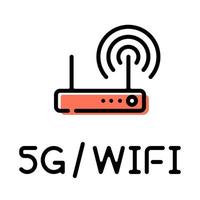 5g, pictograma de enrutador de red inalámbrica wifi con etiqueta de texto vector