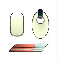 conjunto de iconos de borrador de goma. papelería de color vectorial, materiales de escritura, suministros de oficina o escolares aislados en fondo blanco. estilo de dibujos animados vector