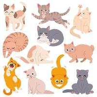 Gatos divertidos establecer diseño plano simple ilustración vectorial vector