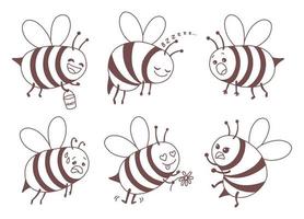 Bee different emotions simple doodle vector illustration