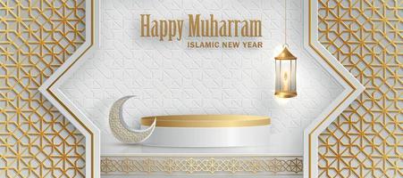 feliz muharram, el año nuevo islámico, nuevo diseño de año hijri con patrón dorado sobre fondo de color de papel vector