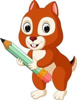 Cute squirrel holding pencil vector