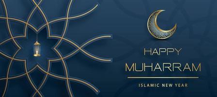 Happy Muharram, the Islamic New Year, new Hijri year design with gold pattern on paper color background vector