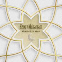 Happy Muharram, the Islamic New Year, new Hijri year design with gold pattern on paper color background vector