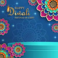 3d Podium round stage style, for Diwali, Deepavali or Dipavali, the Indian festival of lights with Diya lamp vector