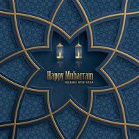 Happy Muharram, the Islamic New Year, new Hijri year design with gold pattern on paper color background vector