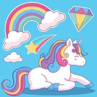 lindo unicornio con arcoiris vector