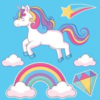 lindo unicornio con arcoiris. vector