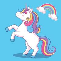 Cute unicorn with rainbow vector