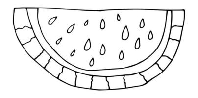 Slice and whole of watermelon outline. Coloring page. Vector illustration isolated on white.