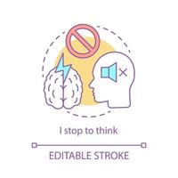 Thinking concept icon. Pause idea thin line illustration. Calm, relaxation. Stress overcoming. Worrying. Emotional calmness. Slow careful thought. Vector isolated outline drawing. Editable stroke
