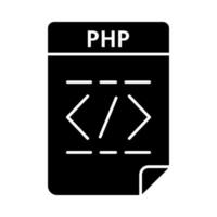 PHP file glyph icon. Source code file. Hypertext preprocessor. Silhouette symbol. Negative space. Vector isolated illustration