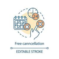 Free cancellation concept icon. Hotel booking online. Deposit back refund. Rejection, delete button. Yes and no click. Cancel reservation idea. Vector isolated outline drawing. Editable stroke