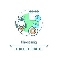 Prioritizing concept icon. Primary goal. Target movement. Goal achievement. Business optimization and acceleration idea thin line illustration. Vector isolated outline drawing. Editable stroke