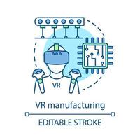 VR manufacturing concept icon. Smart industry. Virtual remote maintenance. Simulated environment in process. Cyber technology idea thin line icons. Vector isolated outline drawing. Editable stroke