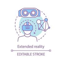 Extended reality concept icon. Innovative VR devices. 3d environment. Augmented and virtual reality applying idea thin line illustration. Vector isolated outline drawing. Editable stroke