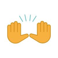 Raising hands gesture color icon. Stop, surrender gesturing. Waving two palms emoji. Isolated vector illustration