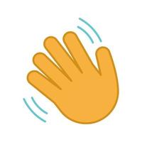 Waving hand gesture emoji color icon. Hello, hi, bye, goodbye hand gesturing. Greeting palm. Isolated vector illustration