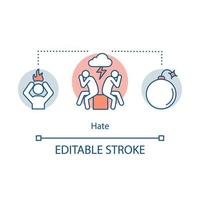 Hate emotion concept icon. Aggression idea thin line illustration. Relationship conflict. Misunderstanding. Hatred person. Resentment feeling. Vector isolated outline drawing. Editable stroke