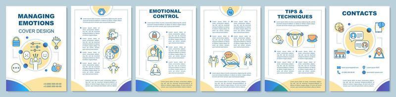 Managing feelings brochure template layout. Emotion control. Mental disorder. Flyer, leaflet print design, illustrations. Vector page layouts for magazines, annual reports, advertising posters