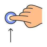 Vertical scroll up gesturing color icon. Touchscreen gesture. Human hand and fingers. Tap, point, click. Using sensory devices. Isolated vector illustration