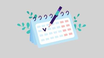 Planning calendar. Work planing, scheduling.  2d flat animation concept. Loop animation with transparent background. video
