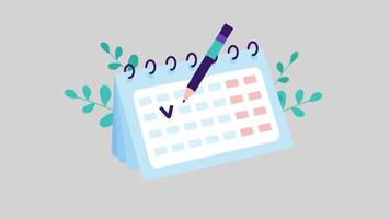 calendário de planejamento. planejamento de trabalho, agendamento. conceito de animação plana 2D. animação em loop com fundo transparente. video