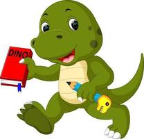 Cute dinosaur holding pencil and book vector