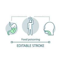 Food poisoning concept icon. Indigestion symptom idea thin line illustration. Foodborne illness. Sickness. Acid reflux. Vector isolated outline drawing. Edtable stroke