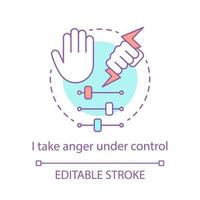 Anger control concept icon. Composure idea thin line illustration. Self-control restraint emotion. Calm attitude. Warning behavior. Aggressive mood. Vector isolated outline drawing. Editable stroke