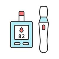 Blood sugar monitor color icon. Glucose test. Diabetes control. Glucometer. Self-monitoring medical device. Sugar level monitoring. Insulin tracker. Medical device. Isolated vector illustration