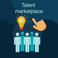 Talent marketplace flat concept vector icon. Recruiting process idea cartoon color illustrations set. Talent acquisition. Attracting skilled employee. Human resource. Isolated graphic design element