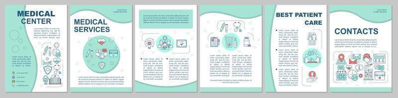 Medical center brochure template layout. Quality treatment. Flyer, booklet, leaflet print design with linear illustrations. Vector page layouts for magazines, annual reports, advertising posters
