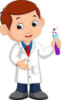 Little boy holding test tube vector