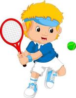 Young boy playing tennis with a racket vector