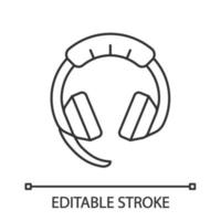 Gaming headset linear icon. Esports equipment. Computer headphones with microphone. Game device. Thin line illustration. Contour symbol. Vector isolated outline drawing. Editable stroke