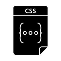 CSS file glyph icon. Cascading style sheets. Webpage text file format. Silhouette symbol. Negative space. Vector isolated illustration