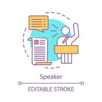 Speaker concept icon. Protest leader, politician. Public speaking, oratory. Speech tips. Idea thin line illustration. Vector isolated outline drawing. Editable stroke