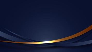 Banner web template abstract blue and golden curved lines overlapping layer design on dark blue background luxury style