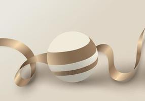 3D luxury realistic sphere ball with golden ribbon curly lines on cream background vector