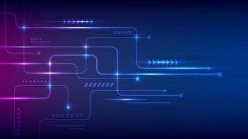 tecnología abstracta concepto de datos de conexión tablero de líneas de circuito con nodos y elementos geométricos efecto de iluminación sobre fondo azul vector