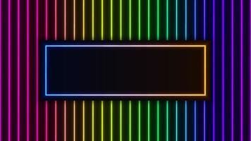 Neon tube glowing lighting rainbow pattern frame background retro style vector