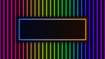 Neon tube glowing lighting rainbow pattern frame background retro style vector