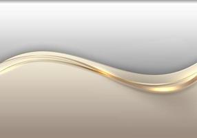 Abstract template 3D elegant golden wave shape with shiny gold line sparkling lighting on white background luxury style vector