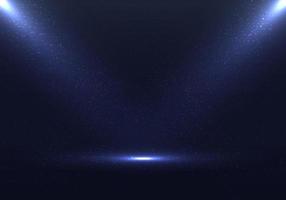 Empty stage blue scene background with spotlights and dust particles effect vector
