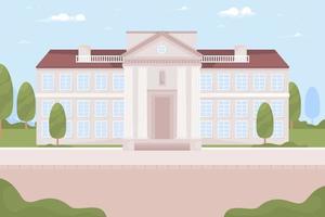 University building with classic columns flat color vector illustration