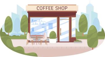 Coffee shop kiosk with empty table 2D vector isolated illustration